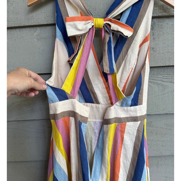 Gilli Striped Linen Blend Tie Back Midi Dress S - Picture 3 of 6